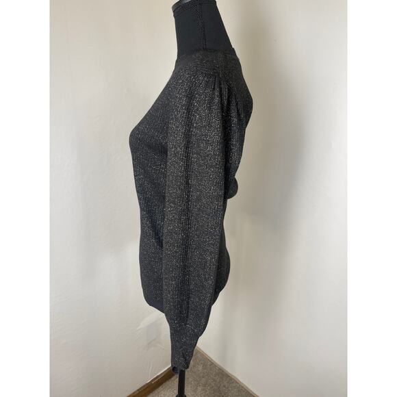 Loft Women's Cable Knit Metallic Chic Preppy Casual Soft Sweater Black Silver M - Picture 5 of 9
